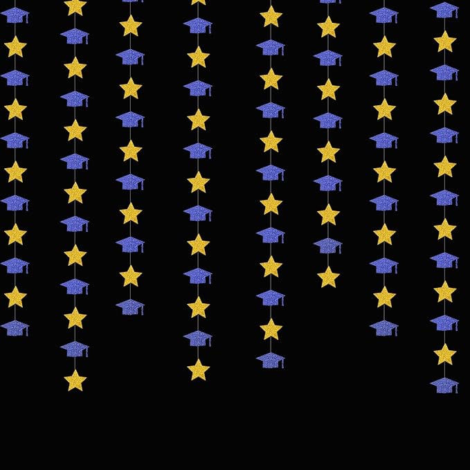 Navy-Blue Gold Graduation-2025 Class Party-Decorations - Congrats Grad Hat Star Banner Streamers Garland,Senior High School Night College Congratulations Decor Supplies Ouruola
