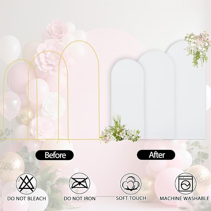 WEERRW White Arch Backdrop Cover Ballon Arch Stand Covers Set of 3 Spandex Fitted Round Top Chiara Stretchy Backdrop for Wedding Birthday Party Decoration(6FT, 6.6FT, 7.2FT)