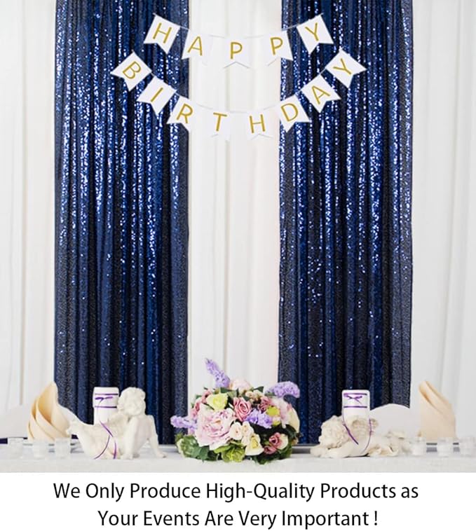 ShinyBeauty Sequin Backdrop Curtains 4 Panels Navy Blue 2FTx8FT Navy Blue Curtains Sequin Fabric Photo Backdrop Curtains Navy Blue Glitter Curtains for Party Baby Shower Backdrop Backgrounds