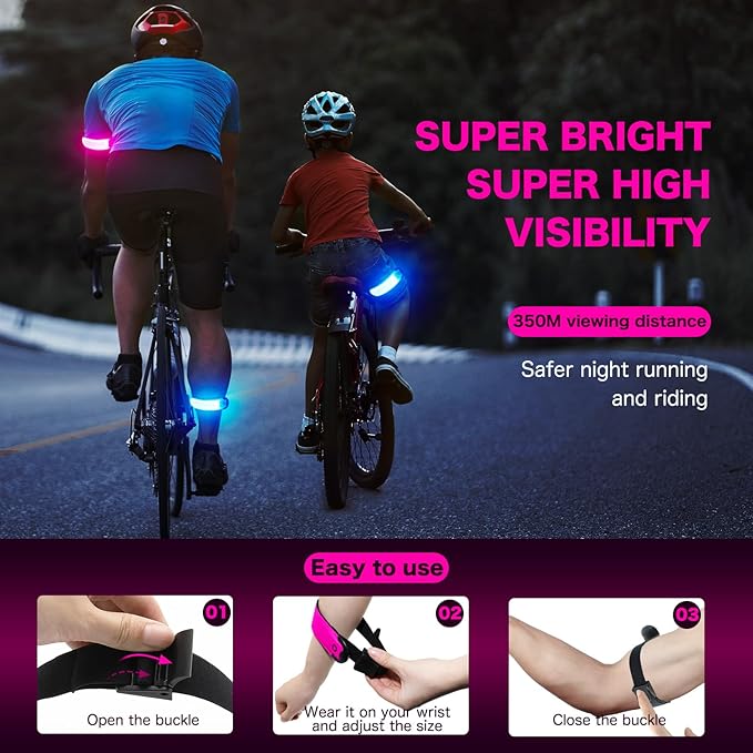 LED Armband Running USB Rechargeable(2 Pack), High Visibility Wristband for Runners, Joggers, Pet Owners, Cyclists, Adjustable Waterproof Reflective Bracelets for Night Running, Walking