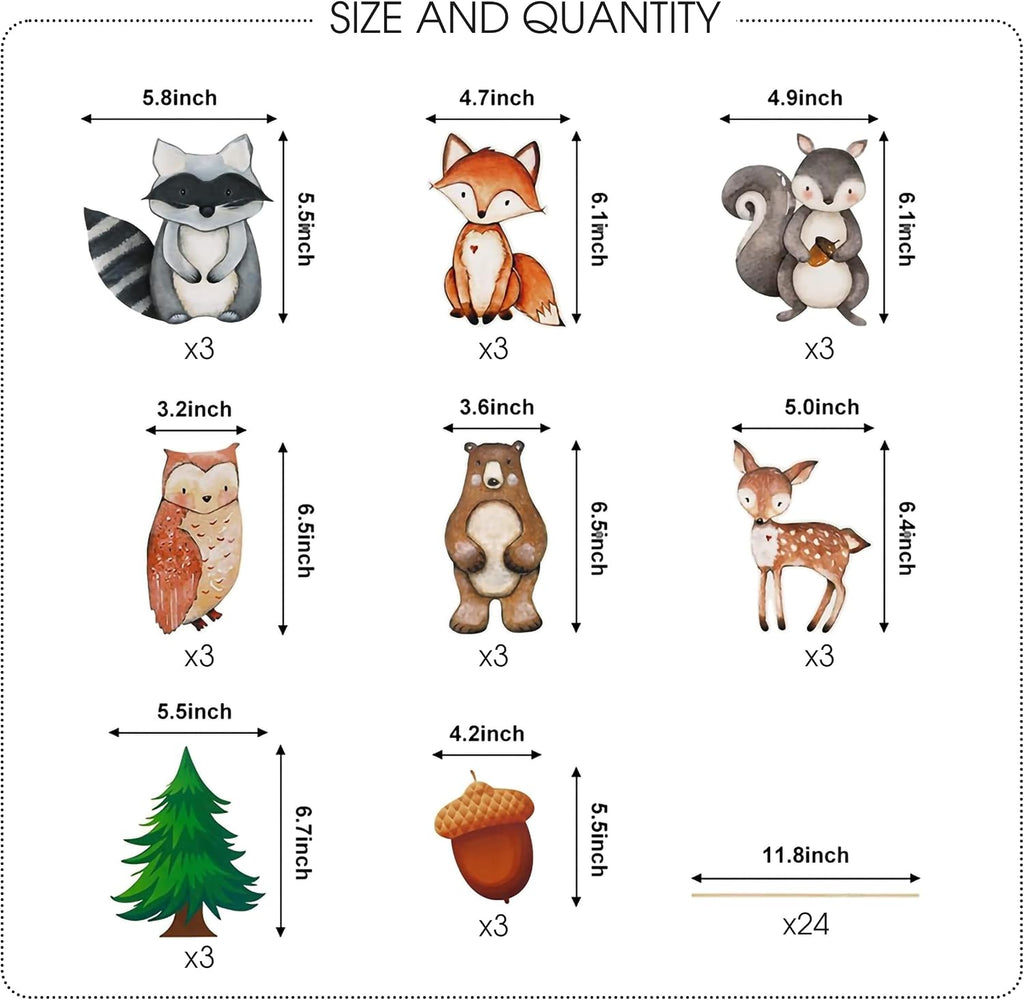 Woodland Animals Party Decorations – Cake Toppers, Cupcake Picks & Table Centerpieces for “Wild One” Camping, Baby Showers and Birthdays Party Supplies (24-Piece Forest Animals)
