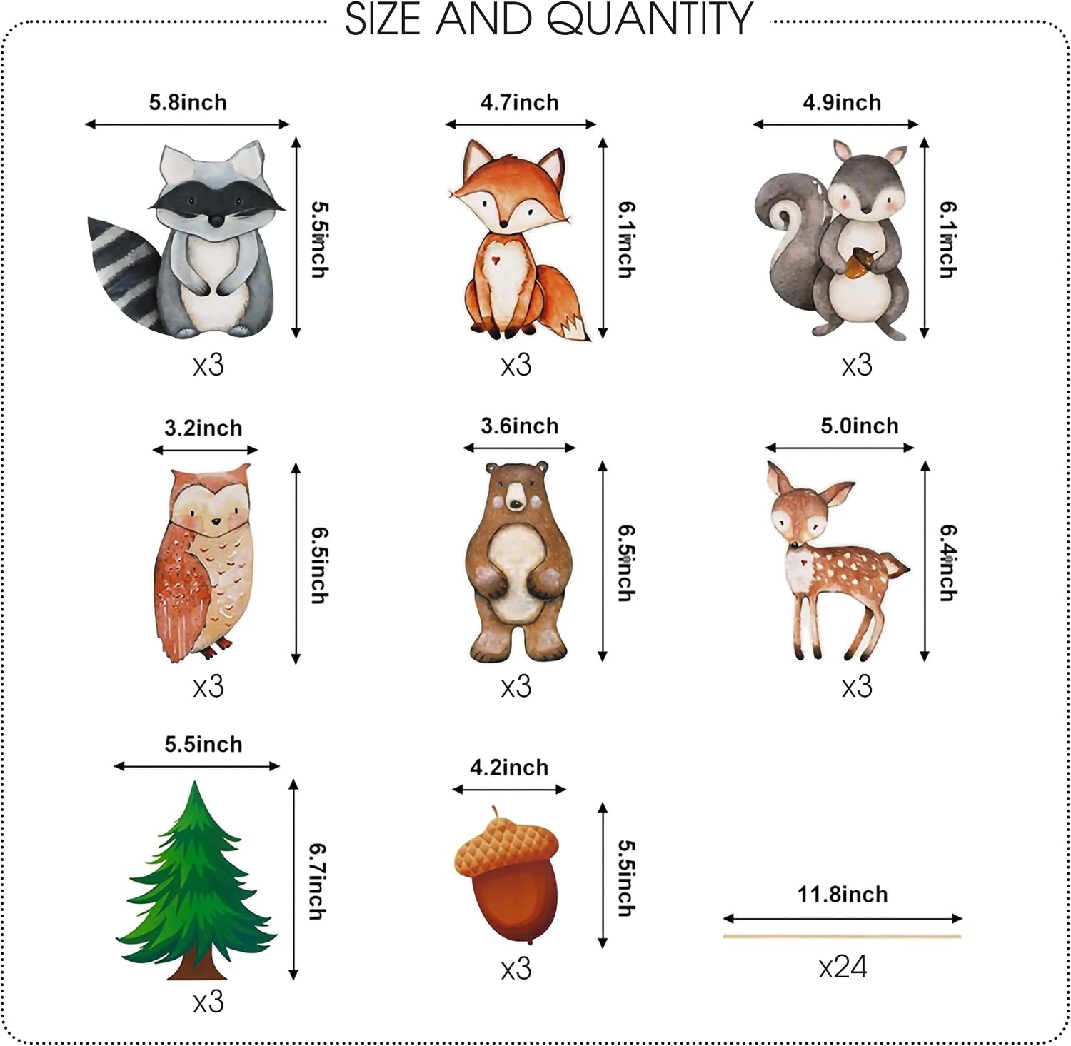 Woodland Animals Party Decorations – Cake Toppers, Cupcake Picks & Table Centerpieces for “Wild One” Camping, Baby Showers and Birthdays Party Supplies (24-Piece Forest Animals)