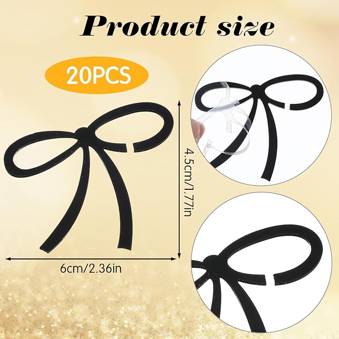 20 Pcs Bows for Champagne Glasses, Acrylic Drink Tags, Bows Drink Charms, Wine Glass Charms Black Bow Decor for Bachelorette Birthday Wedding Coquette Tasting Party Decor Accessory