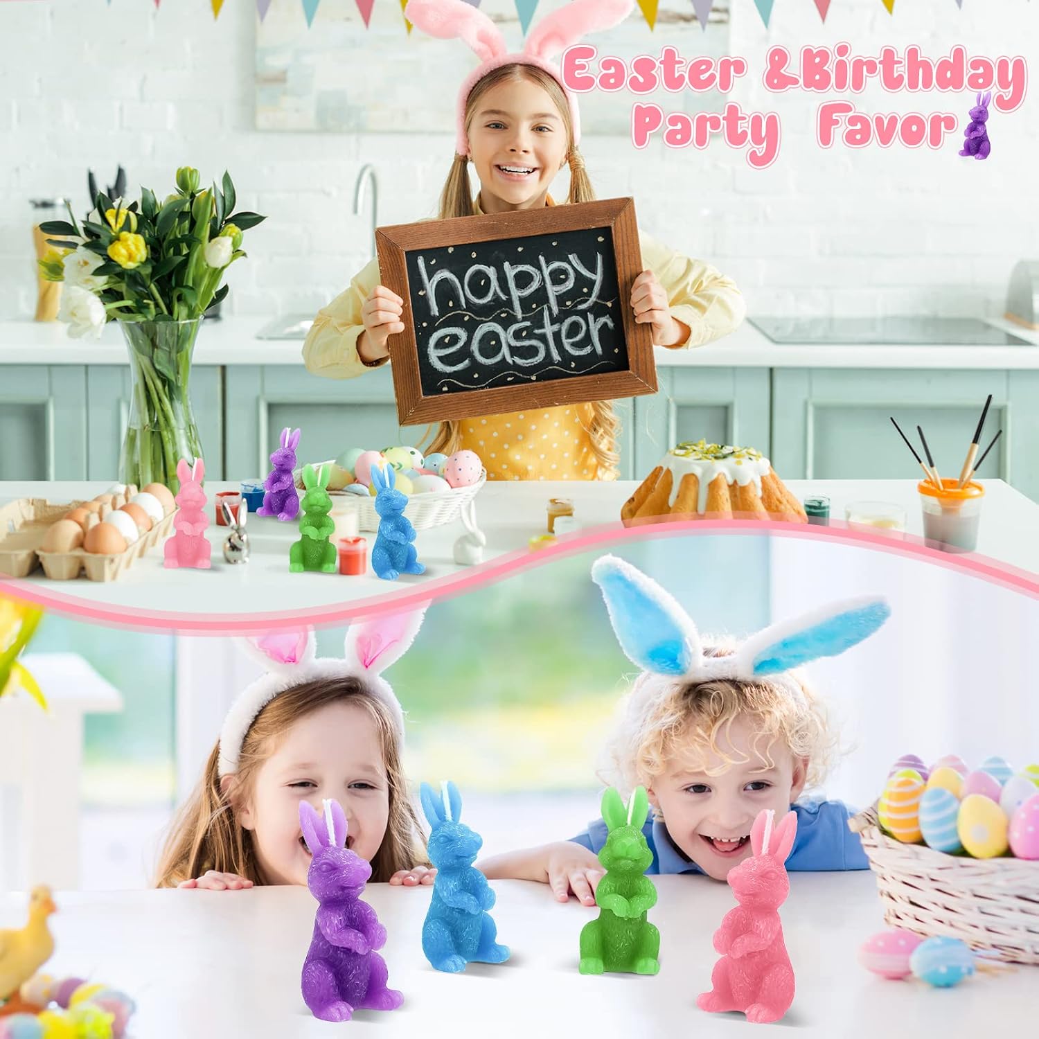 BBTO 4 Pcs Easter Bunny Candles Gift Set Rabbit Shape Spring Candles for Easter Bunny Decorations Party Table Home Decor Spring Celebrations