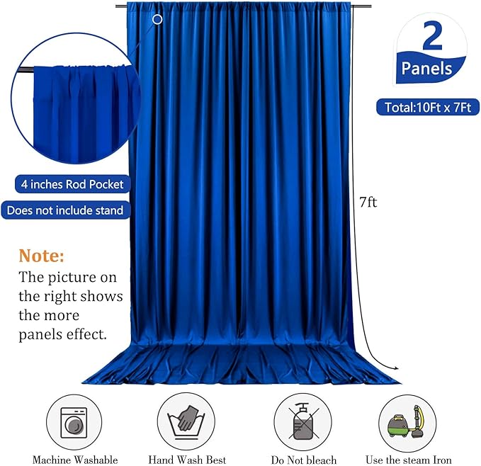 10 x 7 Feet Blue Backdrop Curtain for Partie, Background Curtains for Photoshoot, Birthday, Wedding, Halloween, Thanksgiving, Christmas, New Year Party Decorations 5Ft x 7Ft, 2 Panels