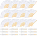 12 Pieces White Hand Held Bamboo Folding Fans Paper Fans Handheld for Women Foldable Girls Wedding Decoration Church Home Party Favors Summer