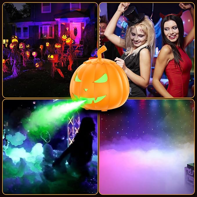 Fog Machine with LED RGB Lights, 800W Halloween Fog Machine with Remote Control, Pumpkin Smoke Machine 12 Colors Lighting Effect for Halloween Show Outdoor Camping Halloween Decorations