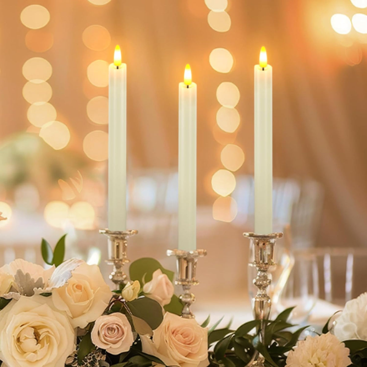 Rechargeable Flameless Taper Candles with Charging Base, (6 Pack Ivory)