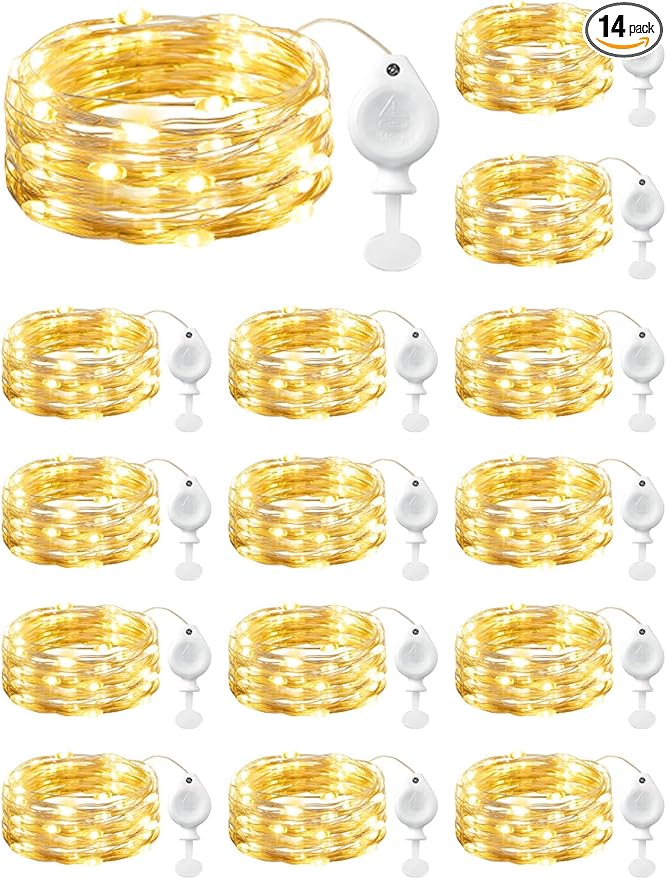 Brightown 14 Pack LED Fairy Lights Battery Operated String Lights, 7ft 20LED Waterproof Silver Wire String Lights, Firefly Starry Moon Lights for Mason Jars DIY Christmas Wedding Party Bedroom