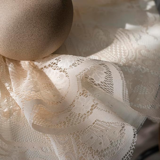 Vintage 60 inch Beige Lace Tablecloth Floral Embroidered Boho Shabby Chic Small Table Cover for Wedding Halloween Party Dinning Holiday, 1 Piece