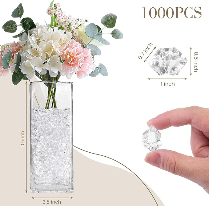 DomeStar 1000PCS Fake Ice, Acrylic Fake Diamonds Vase Filler Plastic Gems Clear Rocks for Vases Plastic Crystals Table Scatter Decor