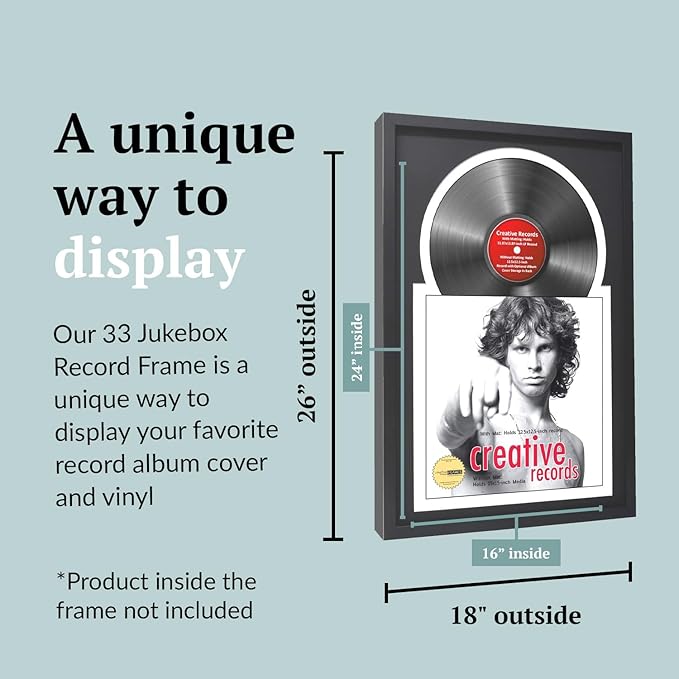 Creative Picture Frames 16" x 24" Jukebox Vinyl Frame Display with Double Black-White Matting, LP Record Album Frame for Wall Decor, Black/White, 1 Count