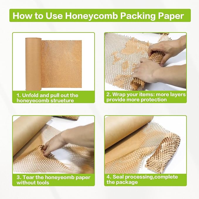 Honeycomb Packing Paper 20" x 1500' Recyclable Cushion Packing Paper Expanding Honeycomb Packing Paper Wrap Roll Eco Friendly for Moving Shipping Gift Packaging Breakables-Brown