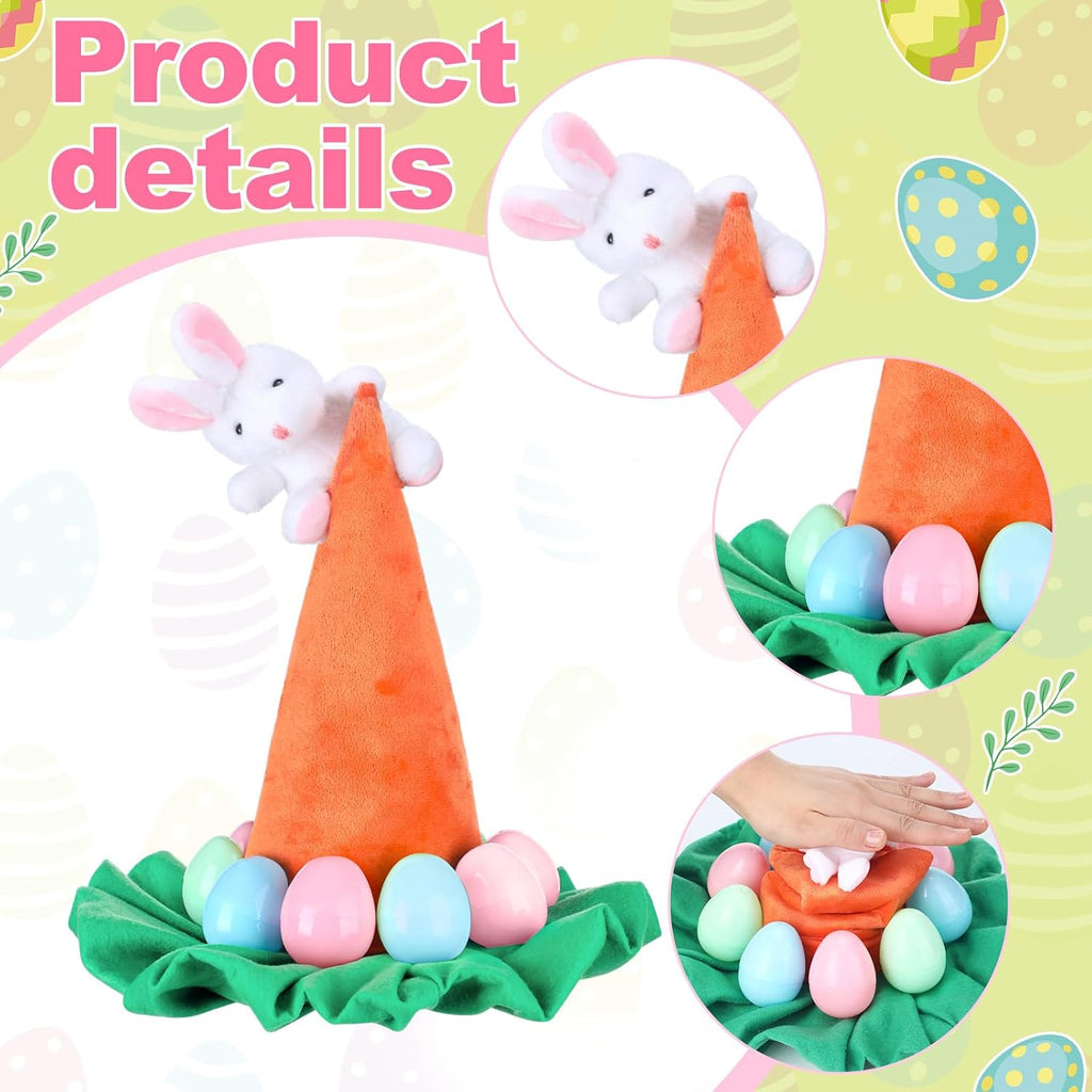 Easter Tree Topper Hat with Bunny Ears Decoration with Bow Carrot Trees Topper Decorations Ornaments for Easter Spring Outdoor Indoor Home Decorative Party Supplies(Carrot)