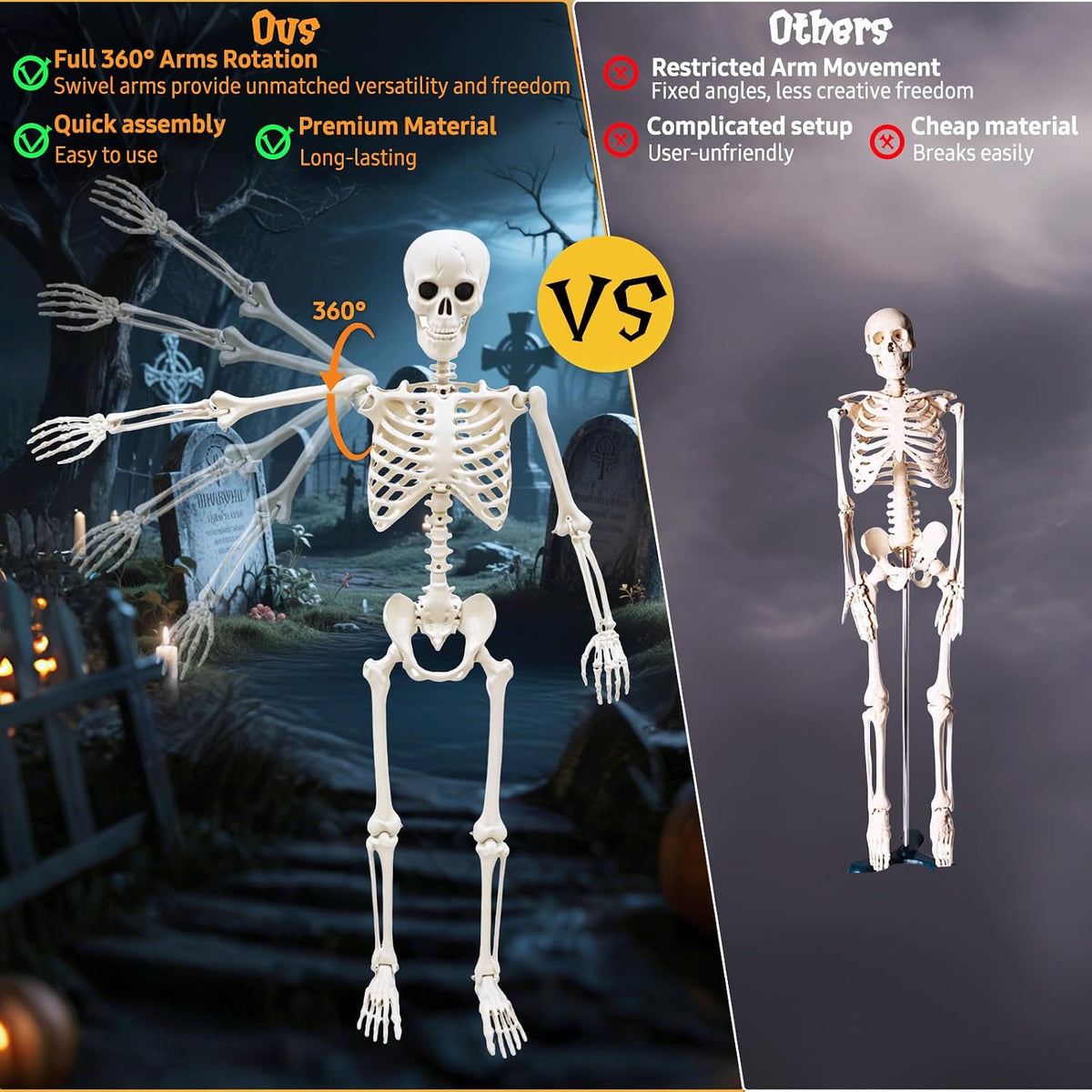 breesky Life Size Skeleton for Halloween: 4.43ft Realistic Human Anatomy Full...