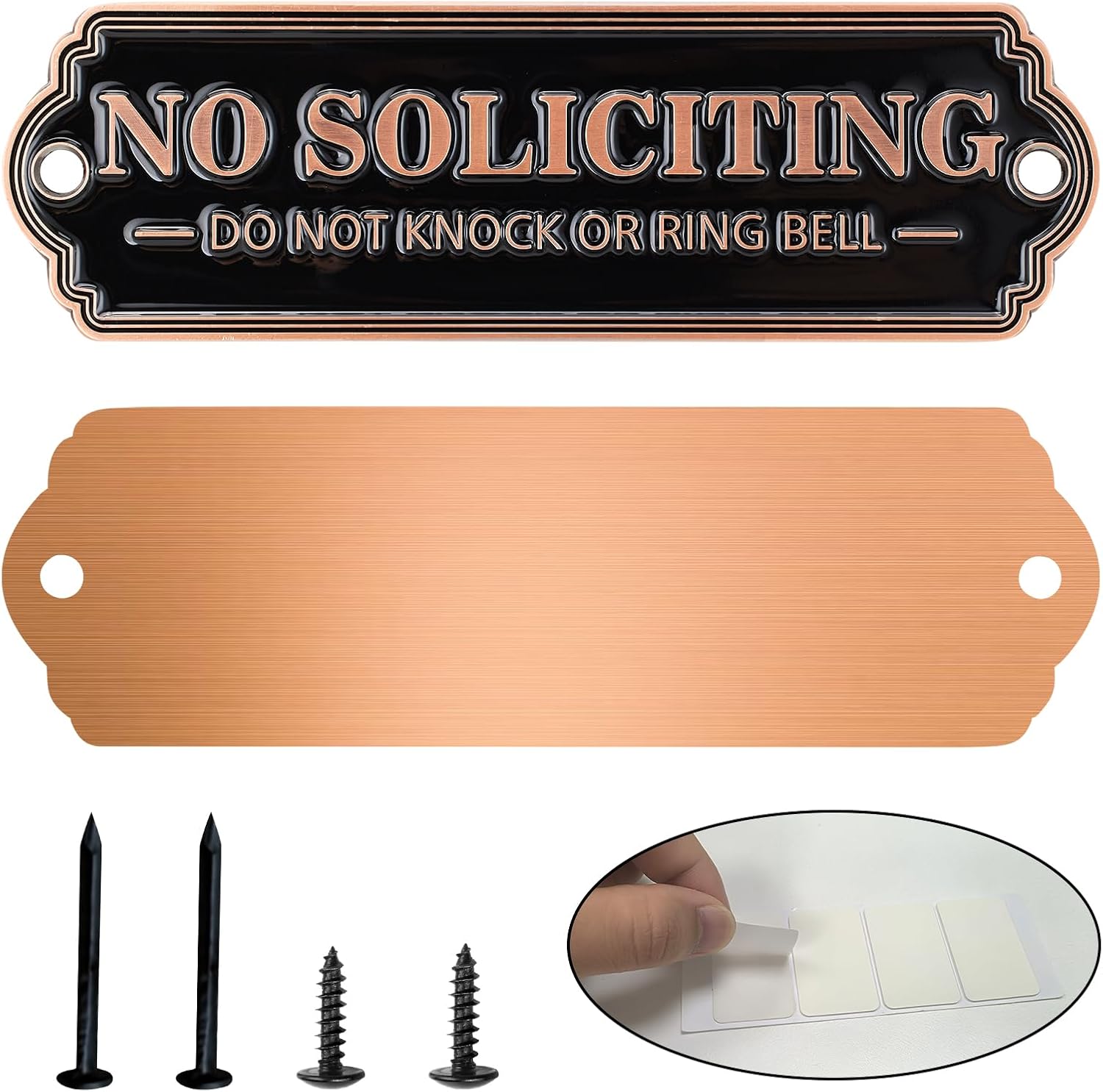 Brass No Soliciting Sign, No Soliciting Sign for House - Solid Brass Wall Plaque Handmade Traditional Home Decor, Elegant No Soliciting Do Not Knock or Ring Bell Sign for Office and Business (Brass color)