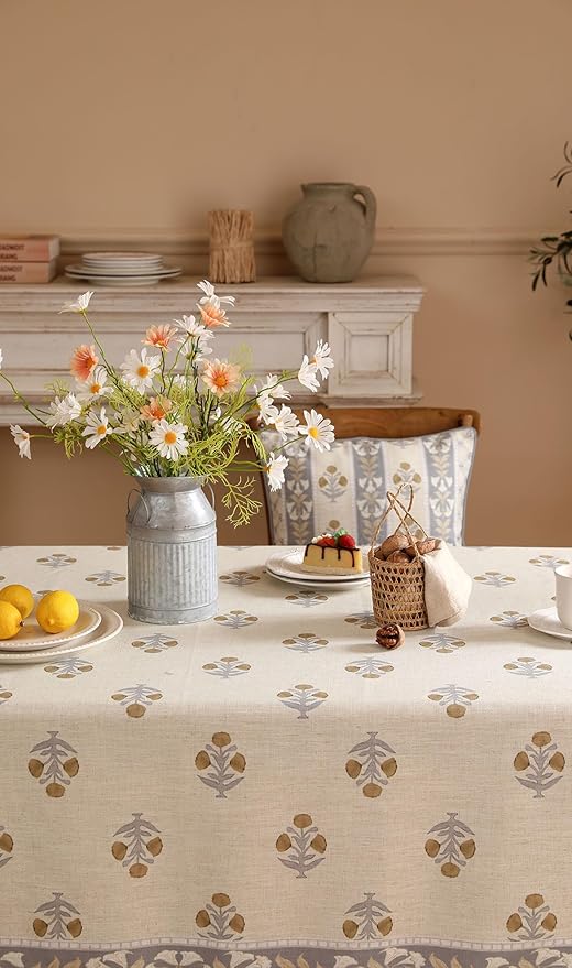 patdrea Designer Beige Extra Long Tablecloth for Rectangle Table,Elegant Linen Floral Pattern French Table Cloth,Decor Cover for Kitchen Dining Christmas,Thanksgiving,Party,67"x118"-Istana a