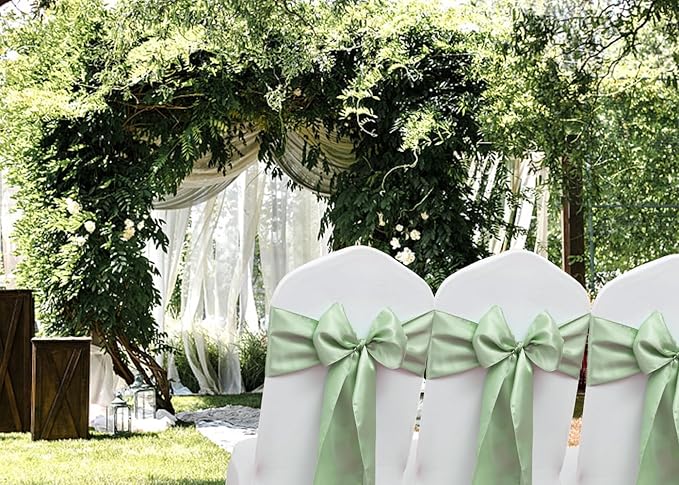 50 Pack Satin Sage Green Chair Sashes for Wedding Birthday Party Bridal Shower Gender Reveal Decorations, Sage Green Chair Sash for Folding Chairs Banquet Chairs Chiavari Chairs