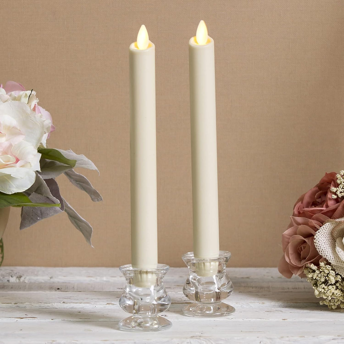 Luminara Set of 2 Moving Flame LED Taper (1x9.75), Flameless Candle, Melted E...