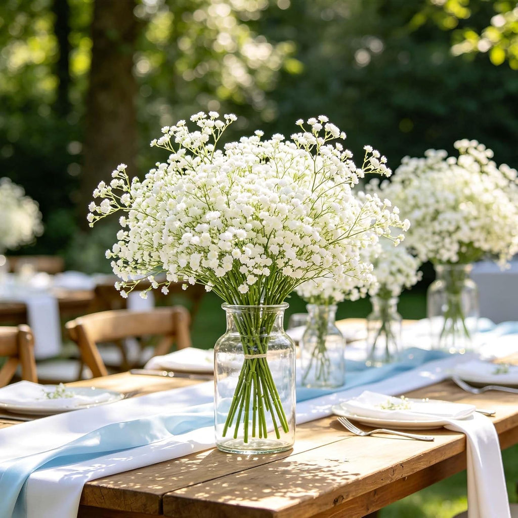 Yastouay Babys Breath Artificial Flowers, 6Pcs Fake White Babys Breath Flowers Artificial Bulk, Real Touch Faux Babies Breath Gypsophila Bouquet for Wedding Floral Arrangement Party Decor
