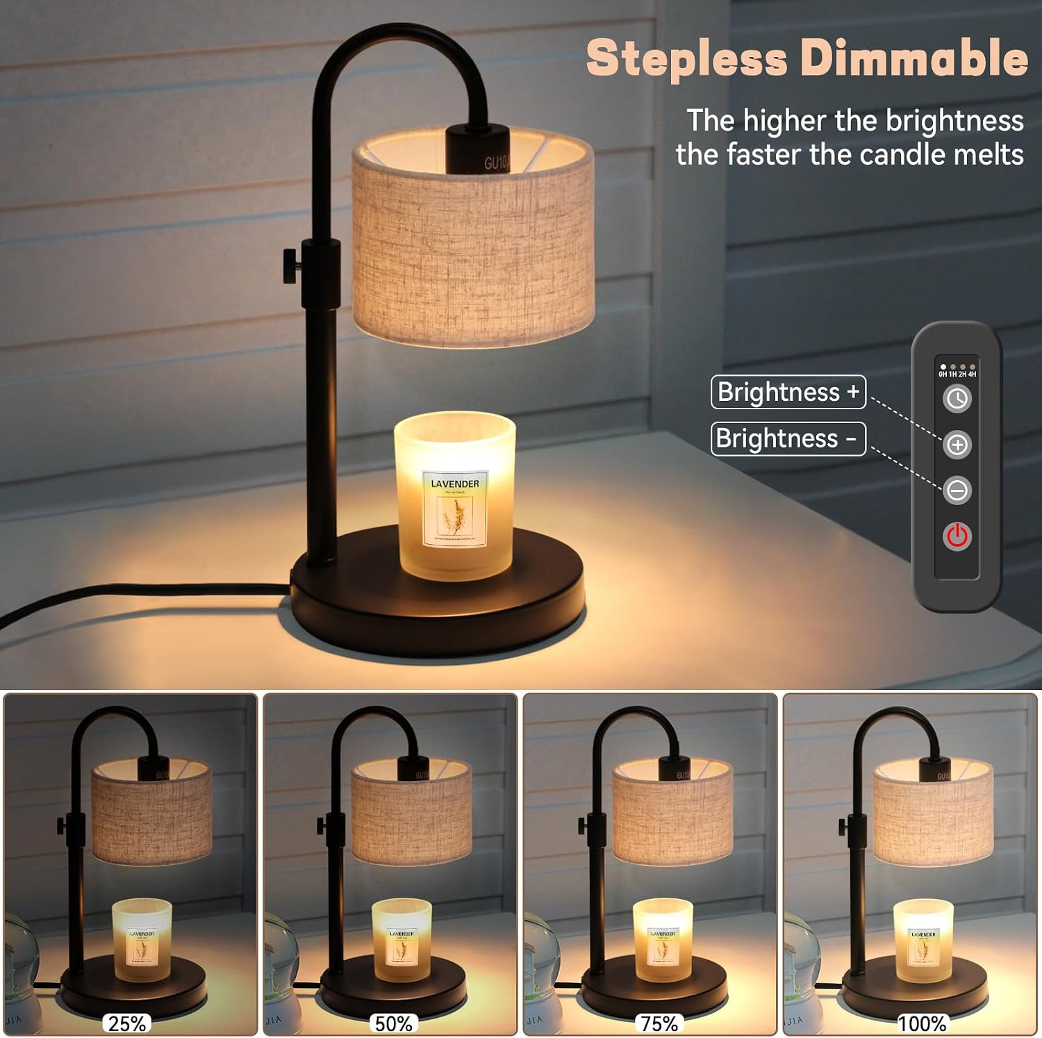 FINCMY Candle Warmer Lamp with Timer, Adjustable Height Candle Wax Warmer Candle Lamp Warmer for Jar Candles, Home Decor House Warming Gifts Compatible with Various Candles (Linen)
