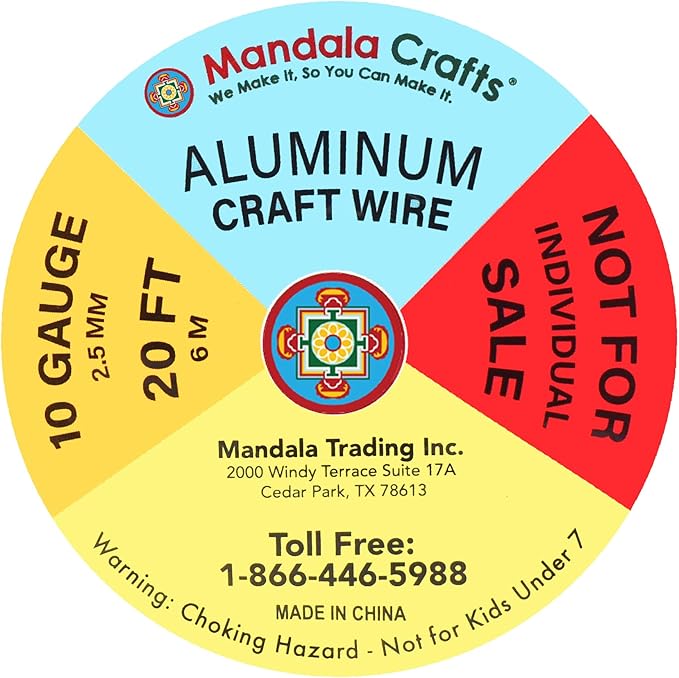 Mandala Crafts 10 Gauge Anodized Aluminum Craft Wire for Jewelry Making - 120 FT Colored Flexible Silver Copper Black Pink Ice Blue Red Wire - Bendable for Bonsai Armature Crafting Sculpting