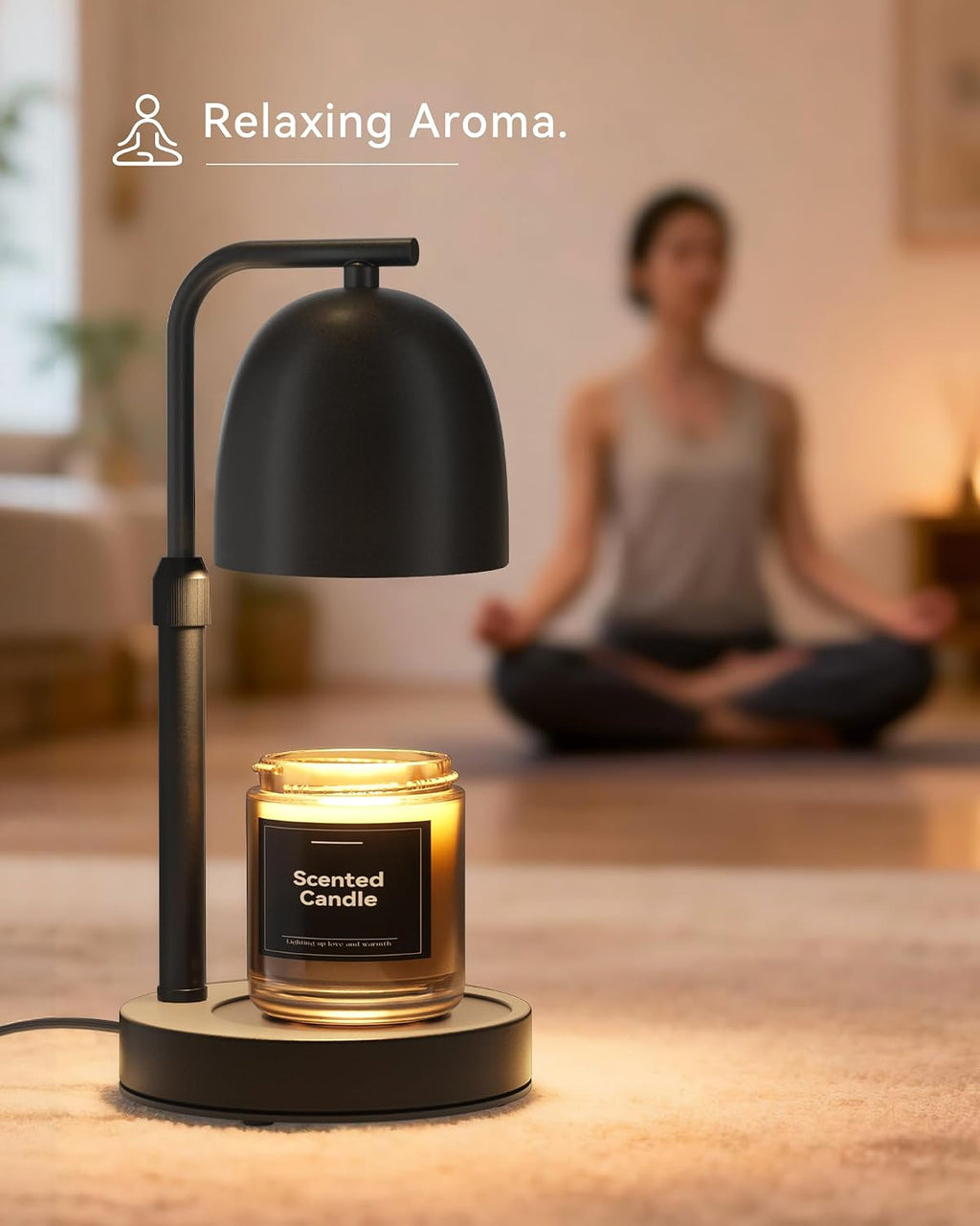LISUNAR Candle Warmer Lamp with Timer Dimmable, Adjustable Height Black Candle Warmer for Jar Candles, Birthday Gifts for Women & Men, Office Decor, House Warming Gift, Wax Melt Warmer with 2 Bulbs