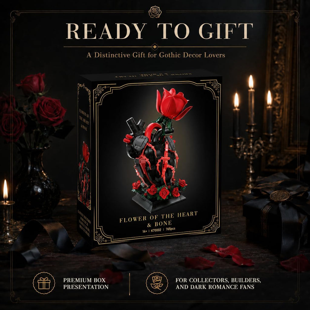 gothic heart rose building block set anatomical heart on a desk or shelf