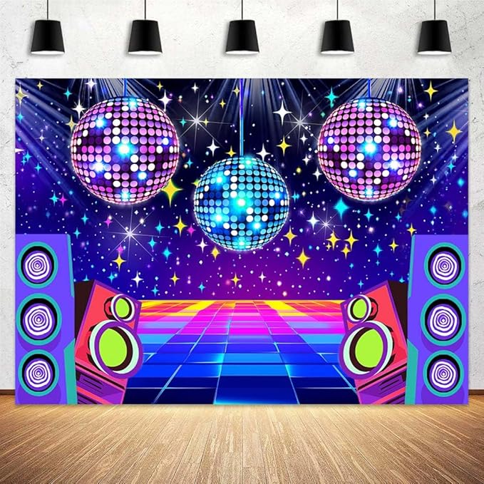 Disco Backdrop 7 x 5 ft Retro Glow Party 70s 80s 90s Theme Stage Dance Background Disco Party Decoration Disco Ball Banner Dance PartyBackdrop for Birthday Party Prom Portrait Photo Props,Multi2