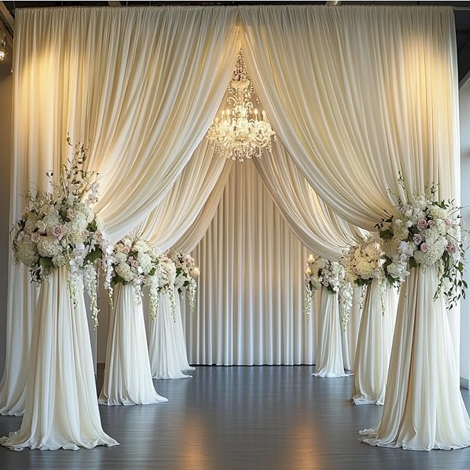 20 ft x 10 ft Wrinkle Free Ivory Backdrop Curtain for Wedding Parties, Polyester Ivory Photo Backdrop Drapes 4 Panels 5x10ft for Baby Shower Photoshoot Engagement Birthday Party Photography Background
