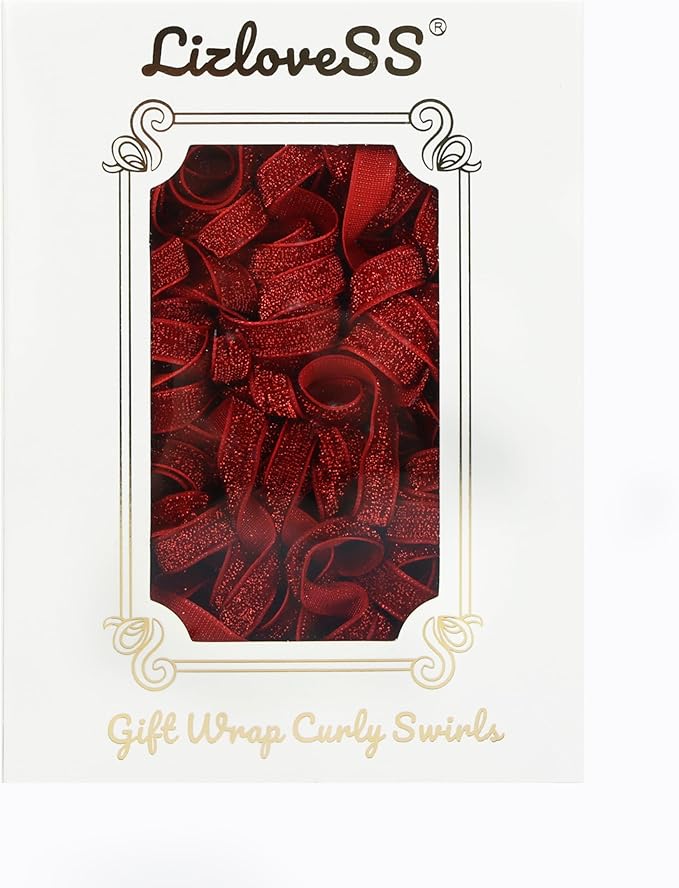 6" Metallic Glitter Red Self Adhesive Curly Ribbon Gift Wrap Bows for Christmas, Holiday, Birthday, Wedding, Presents, Party Favors Decorations 6-Count