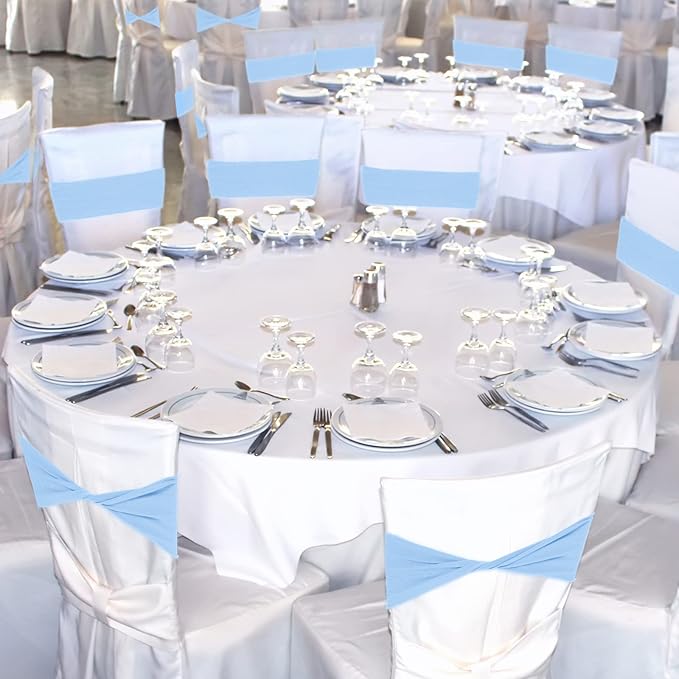 Kinlop 50 Pcs Spandex Chair Sashes Bows Chair BandB0C3V282KGs Slider Sashes for Covers Elastic Bands Ties Without Buckle Decorations for Wedding Party Events Ceremony Birthday(Sky Blue)