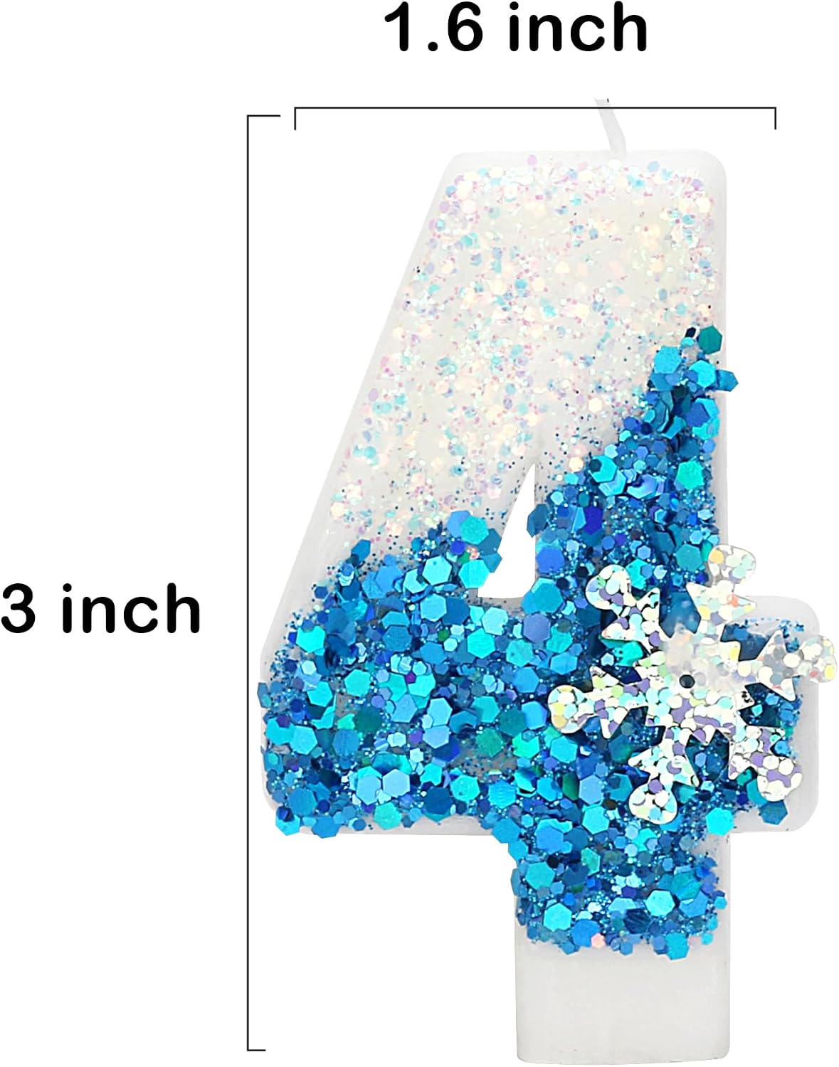 Snow Frozen Themed Birthday Candles, 4th Birthday Candle for Party Supplies, Frozen Birthday Party Decor, 2.76 inch Number 4 Cake Topper Decoration (Number 4)