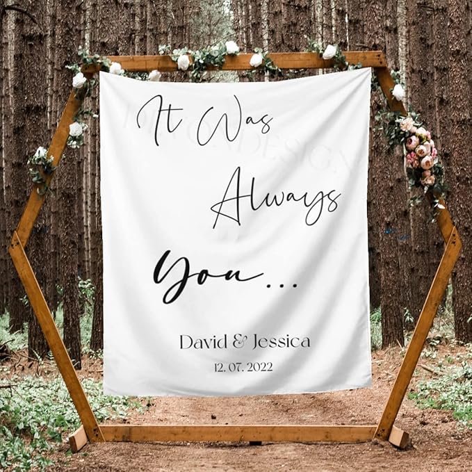 Always You Backdrop - Custom Tapestry with Names & Date, Rustic Sign, Personalized Calligraphy Banner for Ceremony & Reception, Wedding Arch Decorations