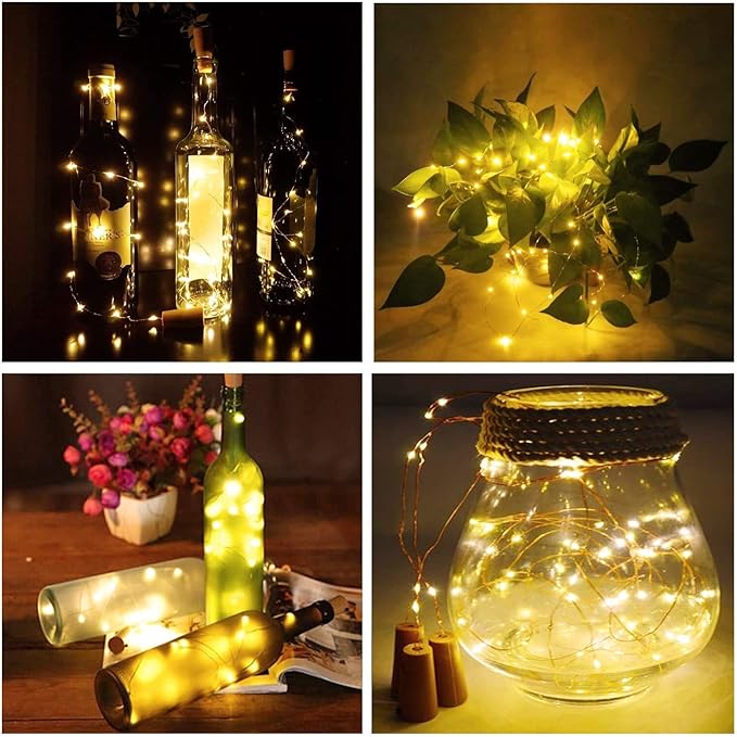 YJFWAL 24Pack 20LED Wine Bottle Lights with Cork, Cork Shape Silver Copper Wire Fairy Mini String Lights Fairy lights Battery Operated for DIY, Party, Wedding, Christmas, Halloween Decor (Warm White)