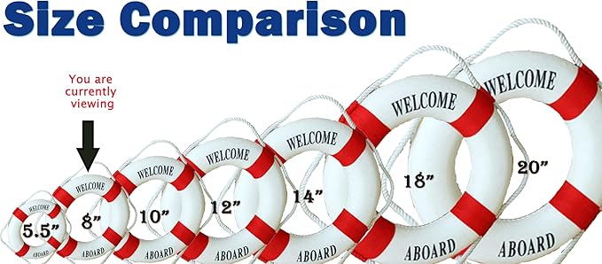 MorroMorn Lifebuoy Wall Hanging Decor - Welcome Aboard Mediterranean Style Home Decoration (Red, 8")