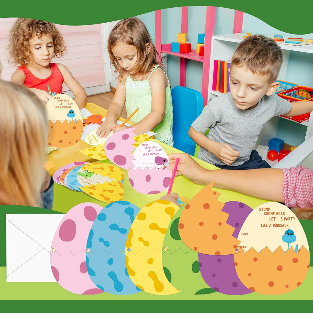 24 Pack Dinosaur Birthday Party Invitations Cards with Envelopes Dinosaur Party Supplies Fill In Birthday Dino Eggs Invite Cards Stickers for Kids Boys Girls Dinosaur Birthday Party Decorations Favor