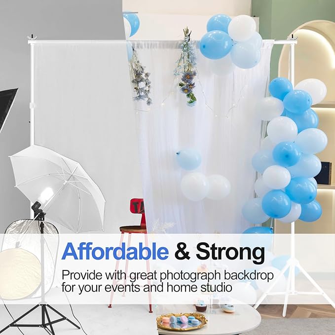 EMART Backdrop Stand 10x7ft(WxH) Photo Studio Adjustable Background Stand Support kit with 2 Crossbars, 8 Clamps, 2 Sandbags and Carry Bag for Parties, Events Decoration, Wedding, Photography -White