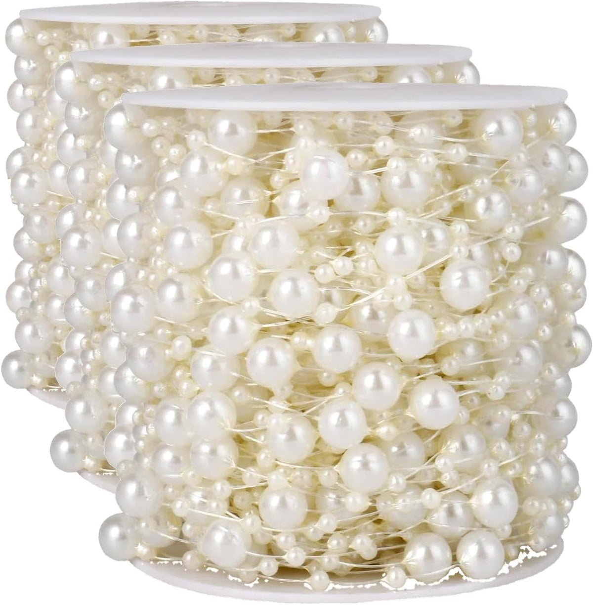 98ft 8mm 3mm ivory faux pearl beads string, main product view