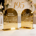 Acrylic Signs with Stand, 5x7 inch Gold mirror, Arched Wedding Table Signs and Base, 1/8" Thick Arch TableTop for Wedding Reception & Event Party Table (Cards and Gifts Sign and Guest Book Sign)