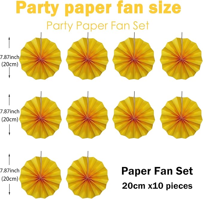 Yellow Birthday Decorations,DIY Yellow Paper Fans Hanging Decoration ,Party Supplies Party Fans 8in, Wedding Graduation Events Accessories 30 Color DIY Set （Yellow）