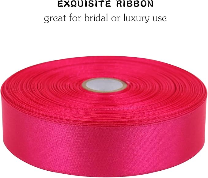 Hot Pink Solid Satin Ribbon 1 Inch 50 Yards Solid Polyester Fabric Ribbon for Gift Wrapping Wedding Christmas Baby Shower Birthday Party Decoration Handmade Immortal Flower Craft