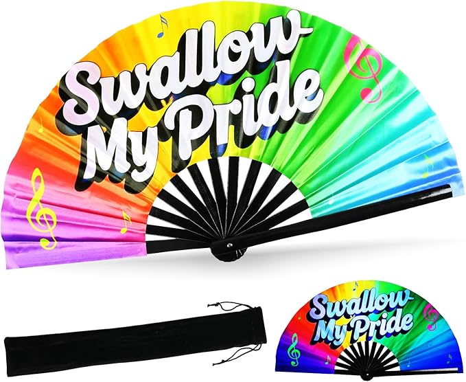 SYNTECSO Folding Hand Fan for Rave, Popping Fan for Line Dancing, Drag Queen, Women and Men Gift，Chinese Japanese UV Glow Clack Fan for Parties, Music Festivals, EDM and Decoration