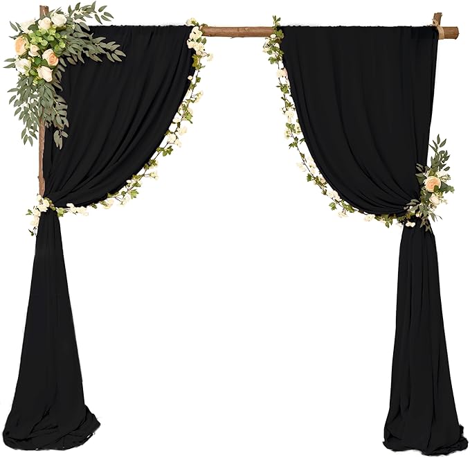 4 Panels Wedding Arch Draping Fabric 28 x 20Ft Chiffon Wedding Arch Drapes Chiffon Fabric Drape Sheer Backdrop Curtain for Weddings Party Ceremony Birthday Reception Swag Backdrop Ceiling Décor(Black)