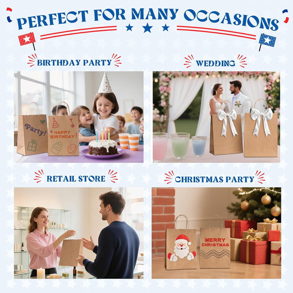 MESHA Brown Paper Bags 8x4.25x10.5 Inch 20Pcs, Paper Bags with Handles, Sturdy Brown Gift Bags for Retail, Birthday Party Favors, Shopping, Small Business (Made in USA)