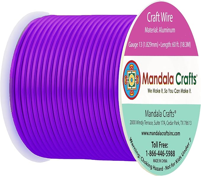 Mandala Crafts 13 Gauge Anodized Aluminum Craft Wire for Jewelry Making - 60 FT Colored Flexible Purple Wire - Bendable for Bonsai Armature Crafting Sculpting