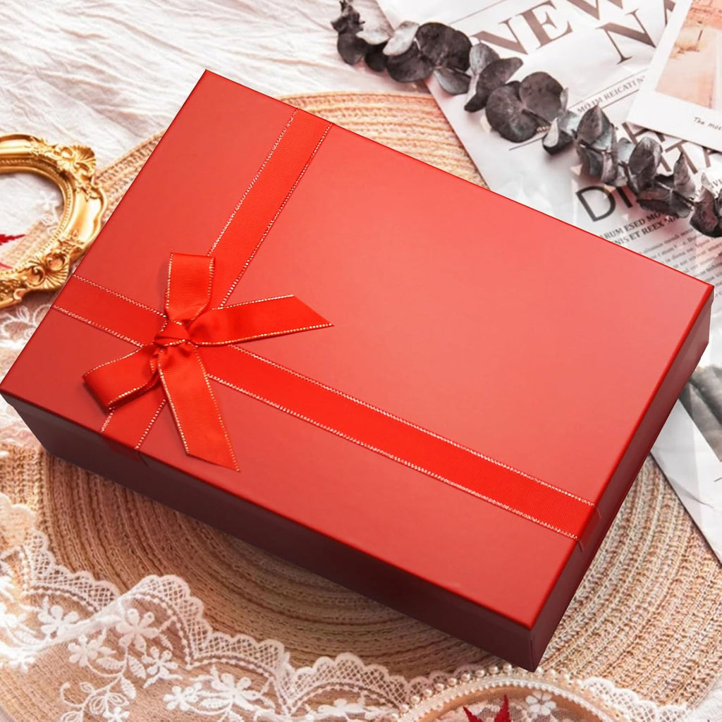 Giftilious Large Gift Boxes for Presents, 2 Pack 13"x10"x5" Red Gift Wrap Boxes, Red Gift Box with Lid, Empty Box for Gift Wrapping