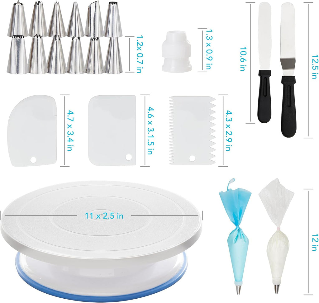 Cake Decorating Tools Supplies Kit - 82Pcs Baking Accessories with Turntable Stand Leveler 12 Piping Tips 52 Bags Icing Comb Scrapers Spatulas Cupcake Cookie Frosting Fondant Bakery Set for Beginners