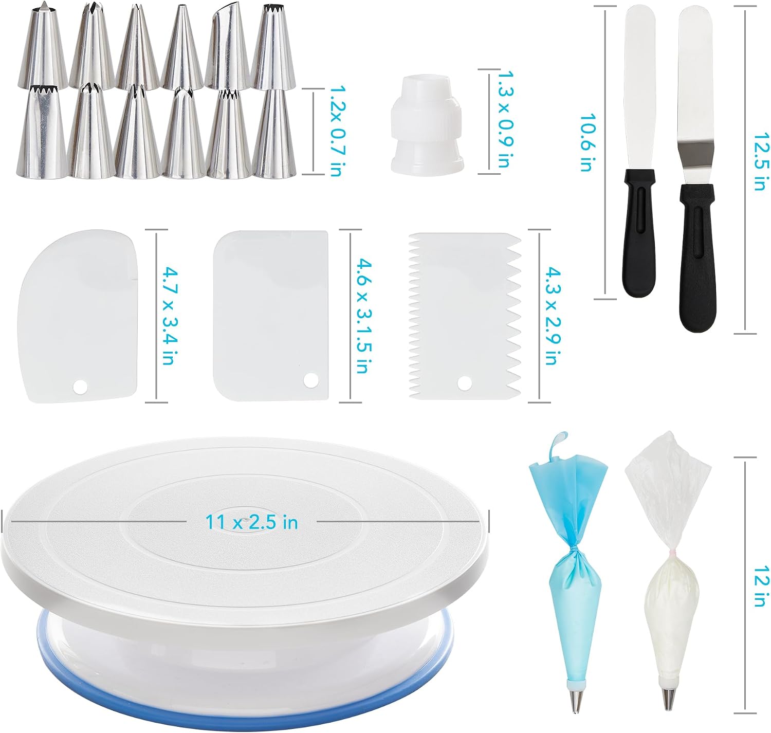 Cake Decorating Tools Supplies Kit - 82Pcs Baking Accessories with Turntable Stand Leveler 12 Piping Tips 52 Bags Icing Comb Scrapers Spatulas Cupcake Cookie Frosting Fondant Bakery Set for Beginners