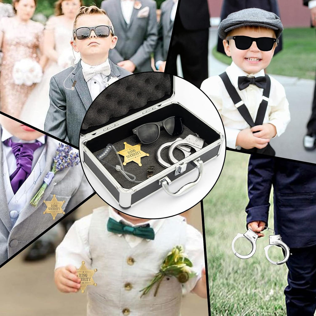 Ring Security Wedding Bearer Box With Rings Holder Pad - Security Briefcase, Proposal Bearer Sunglasses, Kids Toy Handcuffs, Earpiece & Toy Badge, Proposal Ideas Wedding Box Gifts Set for Ceremony